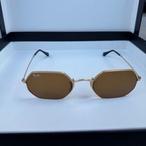 Ray-Ban Octagon Gold Sunglasses Brown Lenses RB3556N 001/33